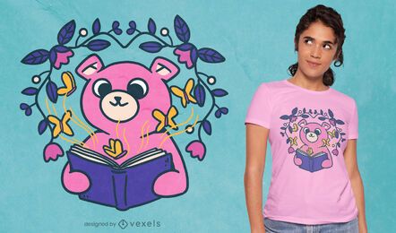 Cute bear reading t-shirt design