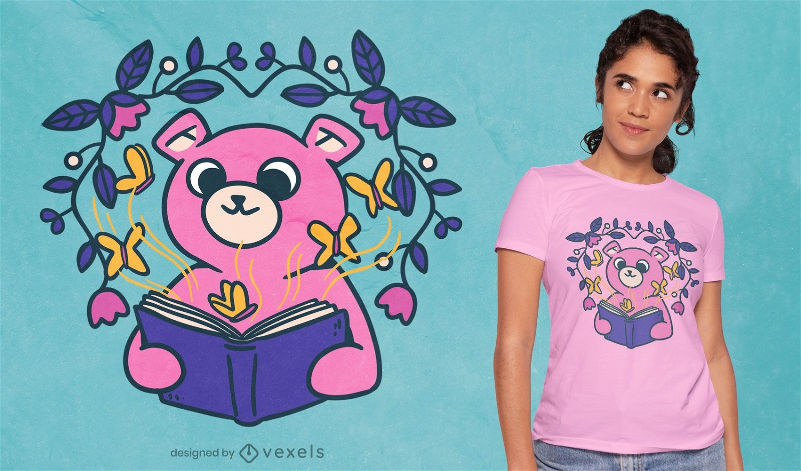 Urso fofo lendo design de camiseta