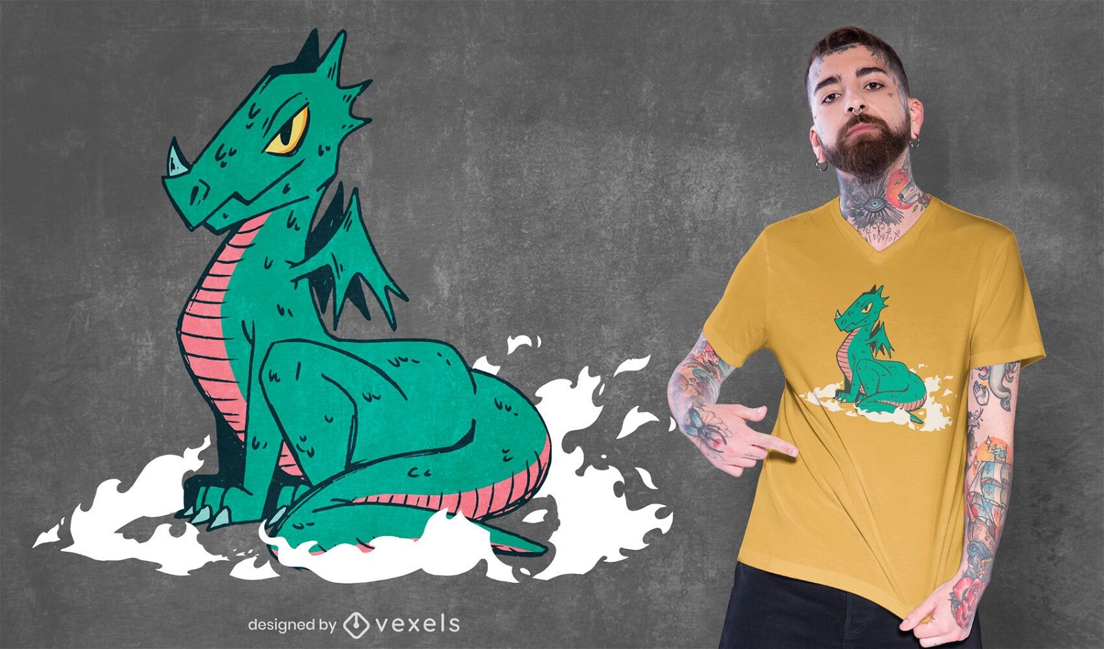 Design poderoso de t-shirt de dragão fofo