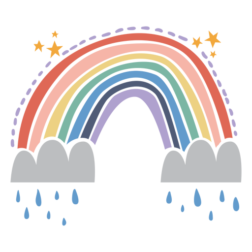 Regenbogen auf Wolken flach PNG-Design