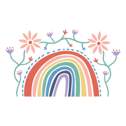 Rainbow and flowers flat Transparent PNG