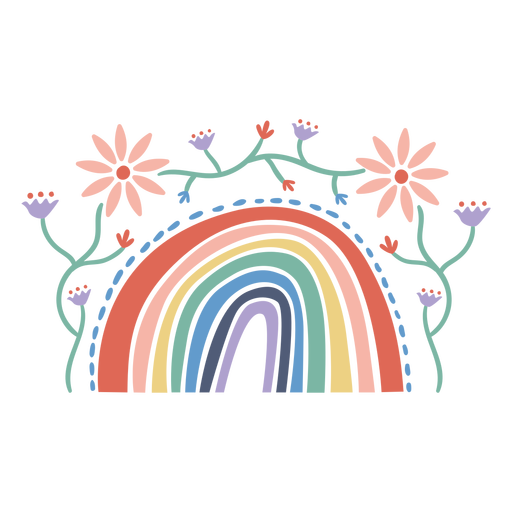 Rainbow and flowers flat PNG Design