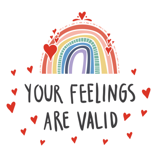 Rainbow and hearts quote flat PNG Design