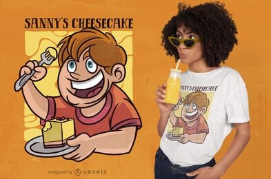 Boy eating cake cartoon t-shirt design
