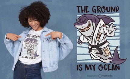 Shark martial arts cartoon t-shirt design Shark martial arts cartoon t-shirt design