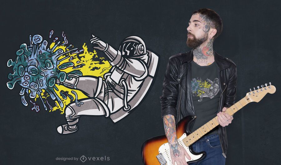 Diseño de camiseta astronauta luchando covid. Diseño de camiseta astronauta luchando covid.