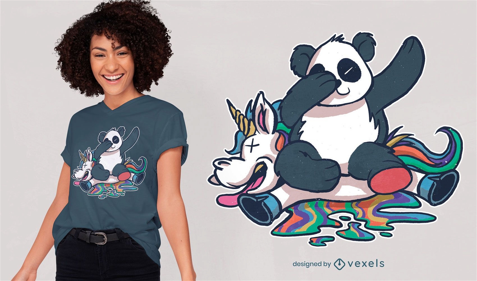 Panda dabbing over unicorn t-shirt design