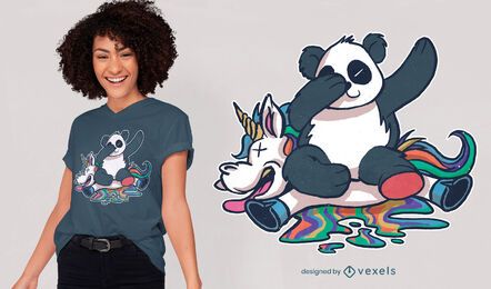 Panda Crashing Einhorn T-Shirt Design