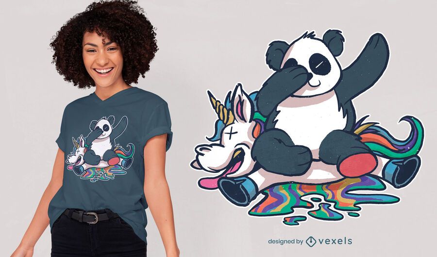 Panda crashing unicorn t-shirt design Panda crashing unicorn t-shirt design