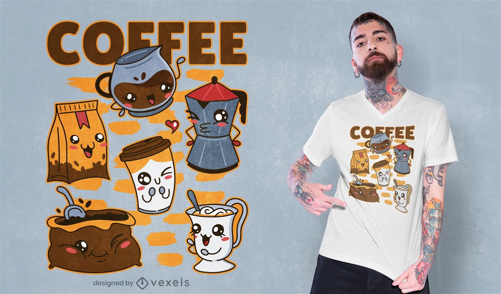 Coffee drink set kawaii t-shirt design
