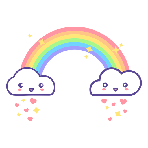Cute clouds and rainbow raining hearts