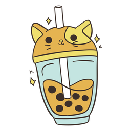 Yellow cat boba tea cute PNG Design Transparent PNG