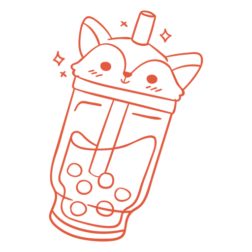 Fox boba tea stroke PNG Design