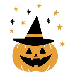 Pumpkin with witch hat flat PNG Design Transparent PNG