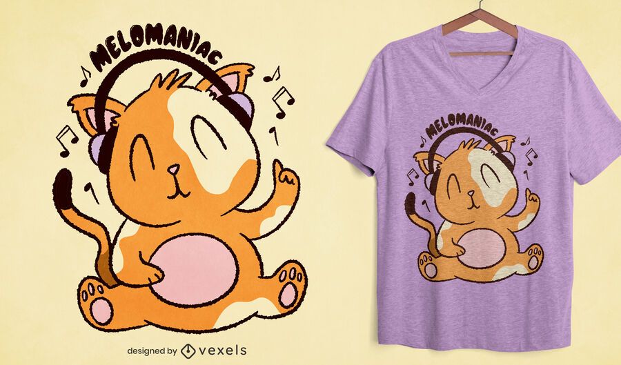 Cat with headphones cartoon t-shirt design Cat with headphones cartoon t-shirt design