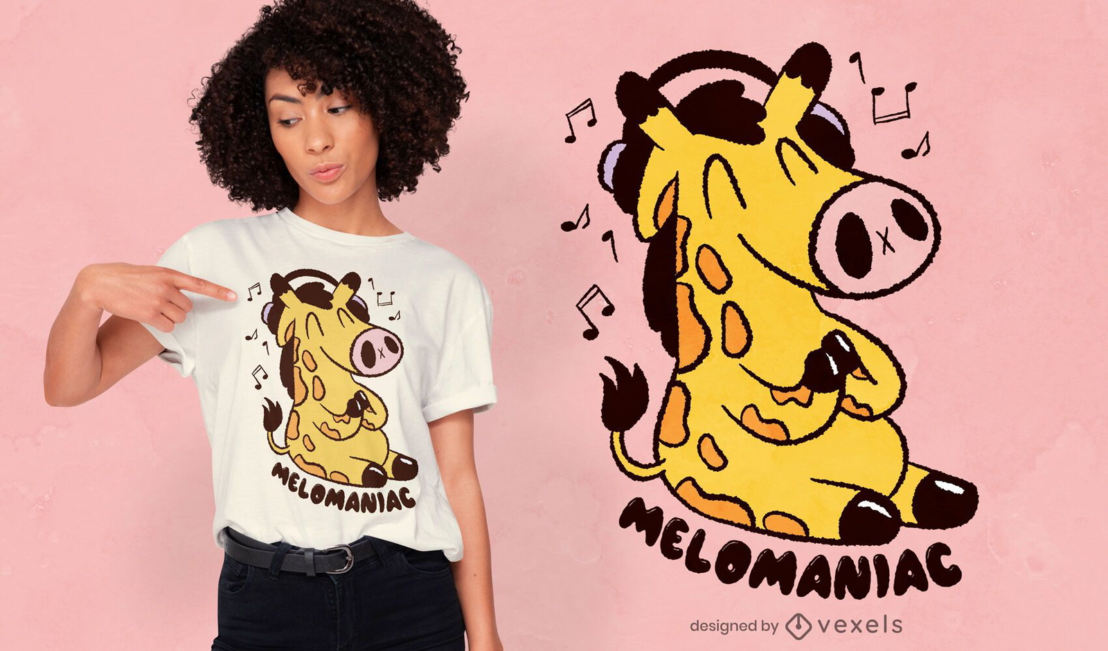 Design de camiseta de girafa amante da música