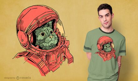 Hand gezeichnetes Astronautenkatzen-T-Shirt Design