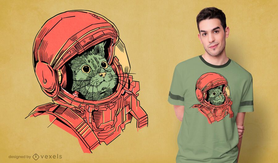 Hand-drawn astronaut cat t-shirt design Hand-drawn astronaut cat t-shirt design