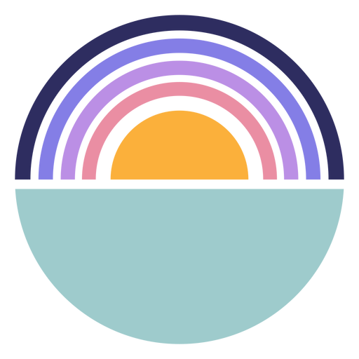 Puesta de sol retro medio círculo Diseño PNG