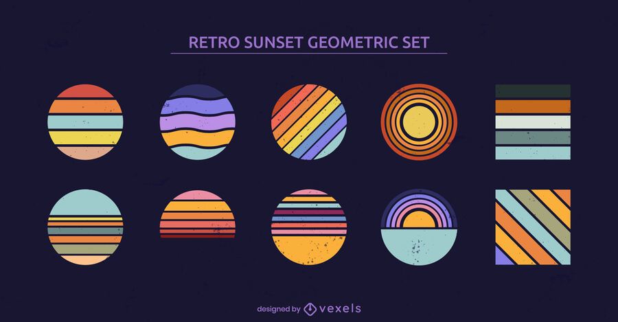 Sunset geometric shapes retro set Sunset geometric shapes retro set