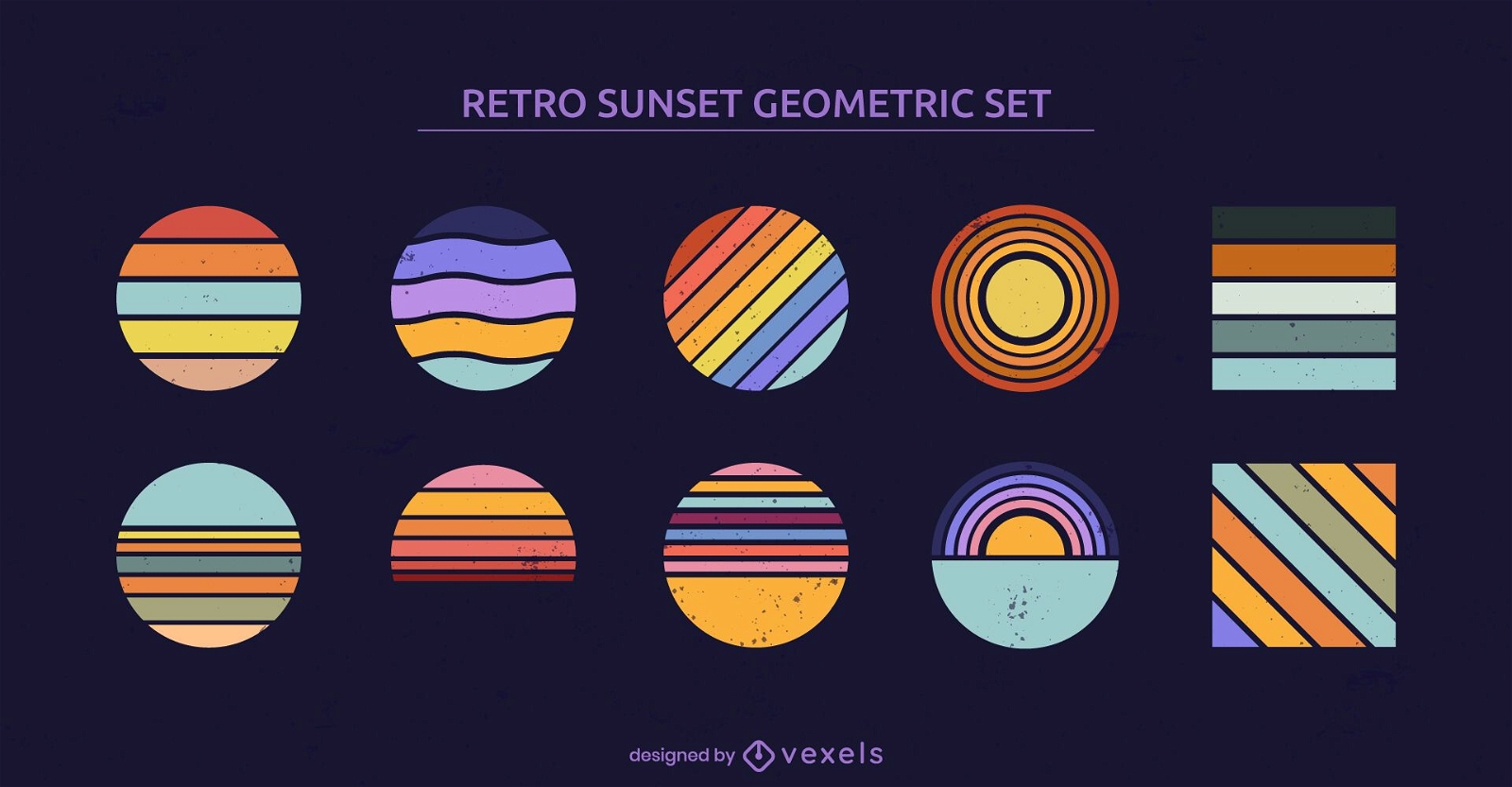 Sunset geometric shapes retro set