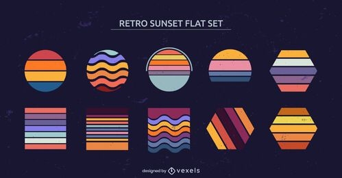 Conjunto de formas geométricas retro puesta de sol