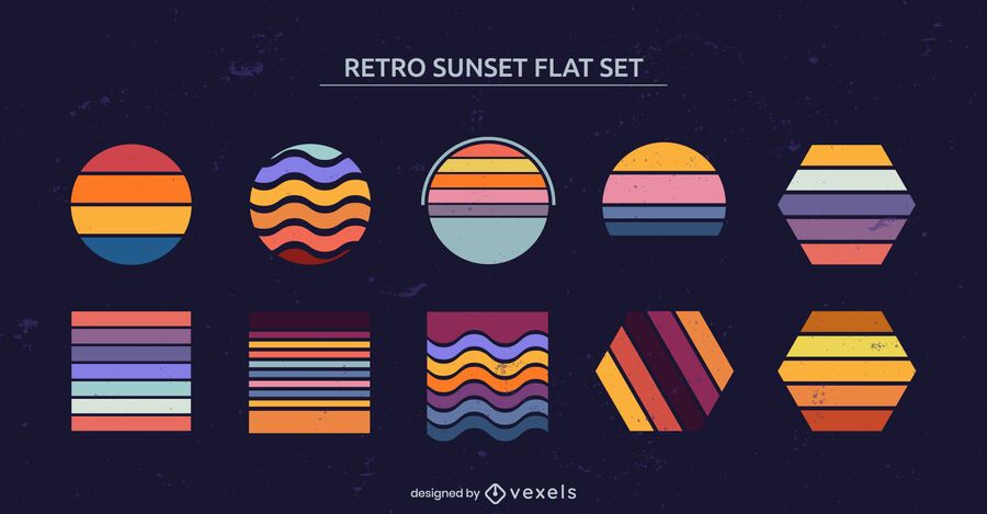 Conjunto de formas geométricas do pôr do sol retrô Conjunto de formas geométricas do pôr do sol retrô