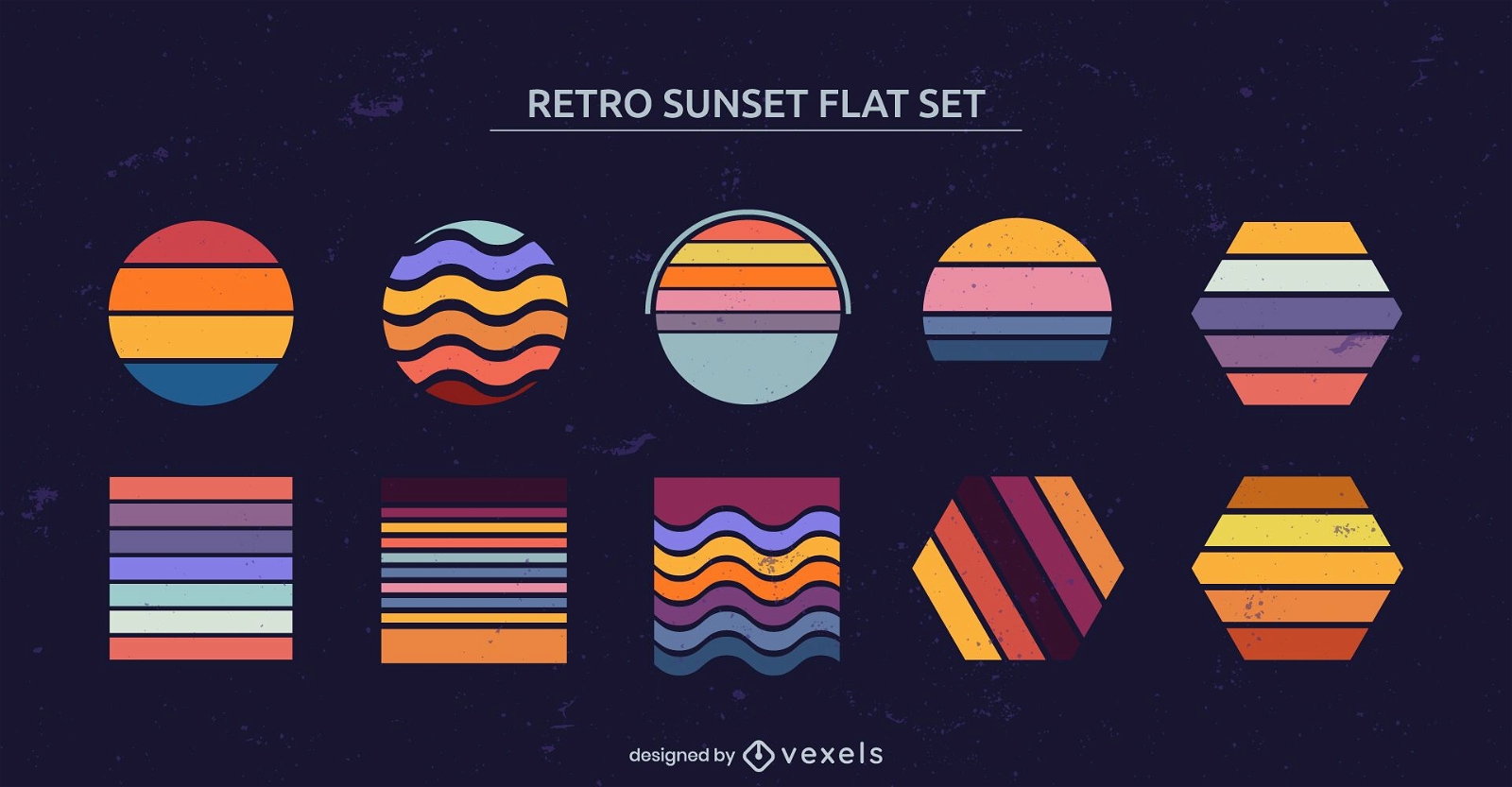 Retro sunset geometric shapes set