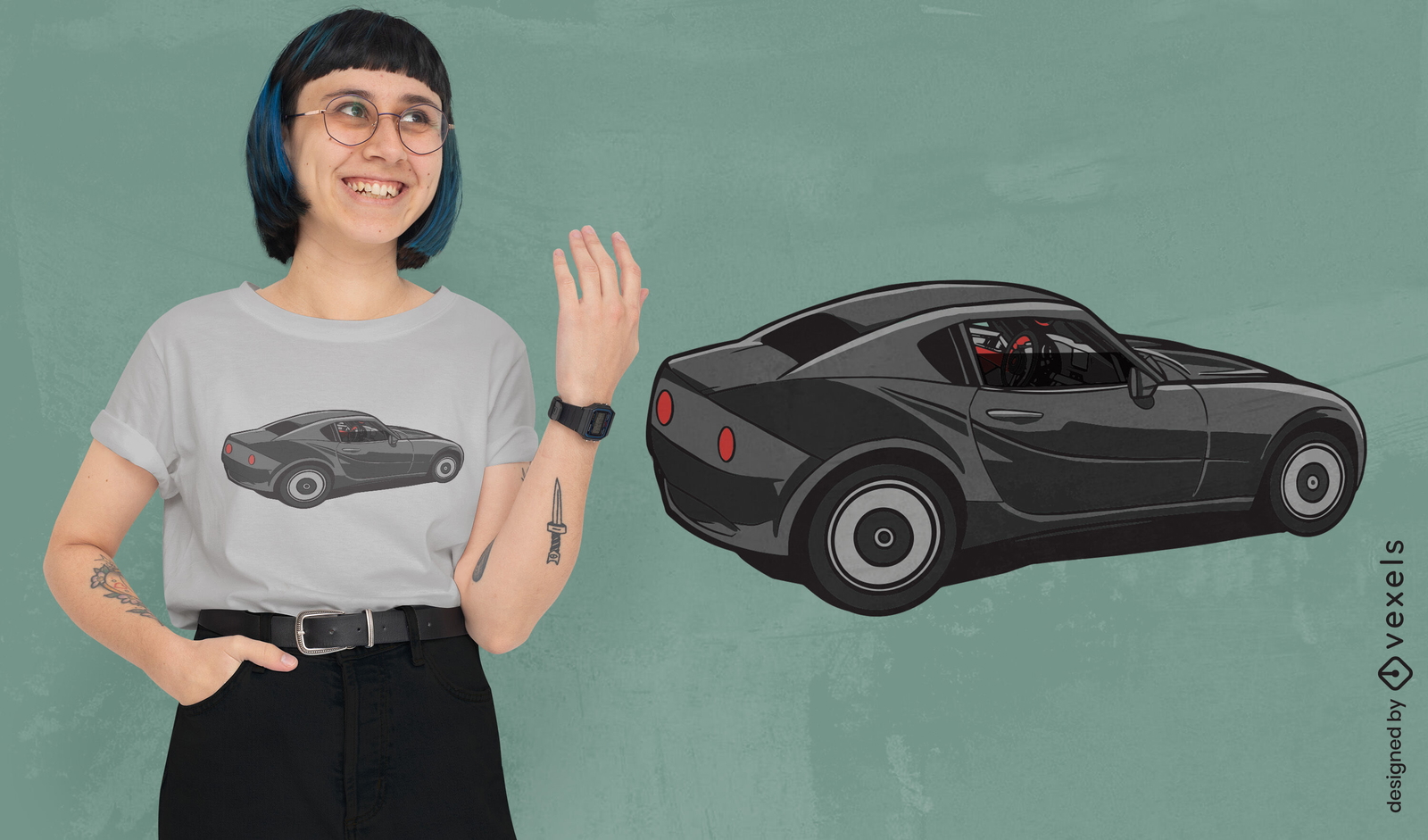 Diseño de camiseta elegante de auto deportivo negro.