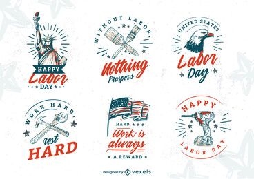 Labor day holiday hand-drawn badges set