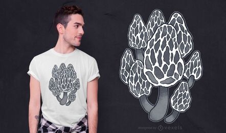 Design de t-shirt de cogumelos morel pretos