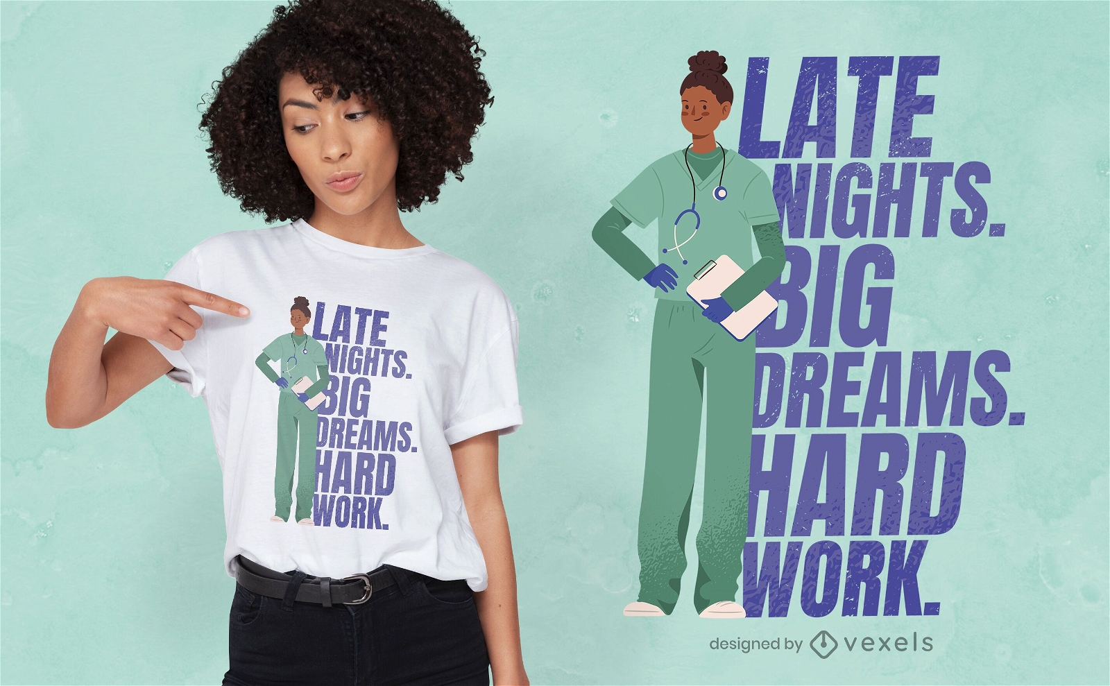 Diseño de camiseta de cita de trabajo duro de trabajo de enfermera