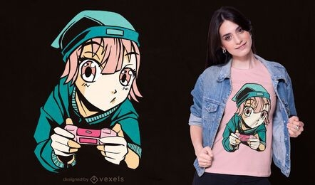 Anime gamer girl joystick t-shirt design