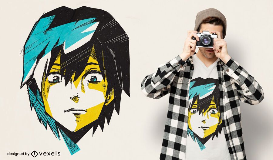 Diseño de camiseta de dibujo de cara seria de anime Diseño de camiseta de dibujo de cara seria de anime