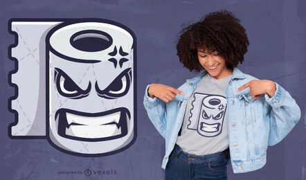 Diseño de camiseta de dibujos animados de papel higiénico enojado