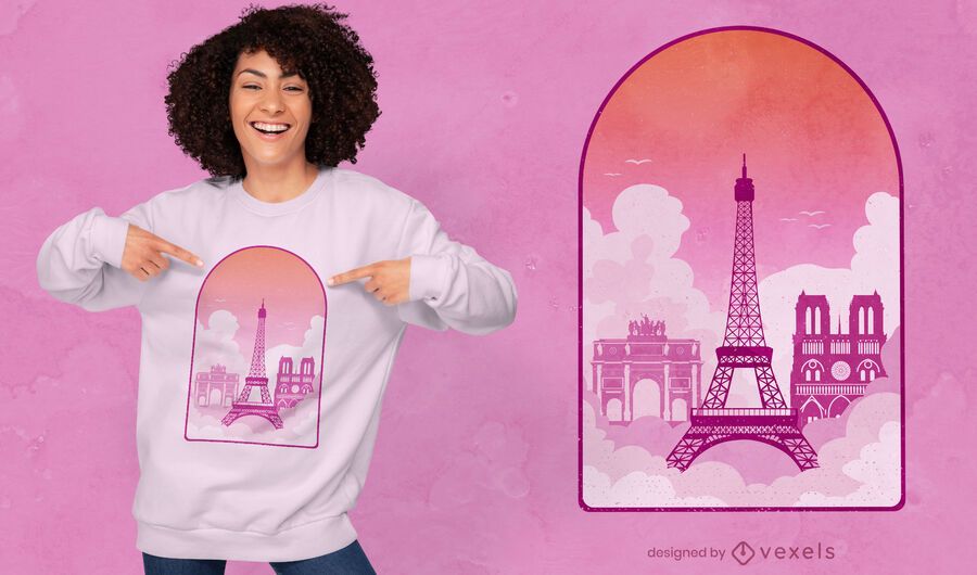 Diseño de camiseta de monumentos de la ventana de París. Diseño de camiseta de monumentos de la ventana de París.