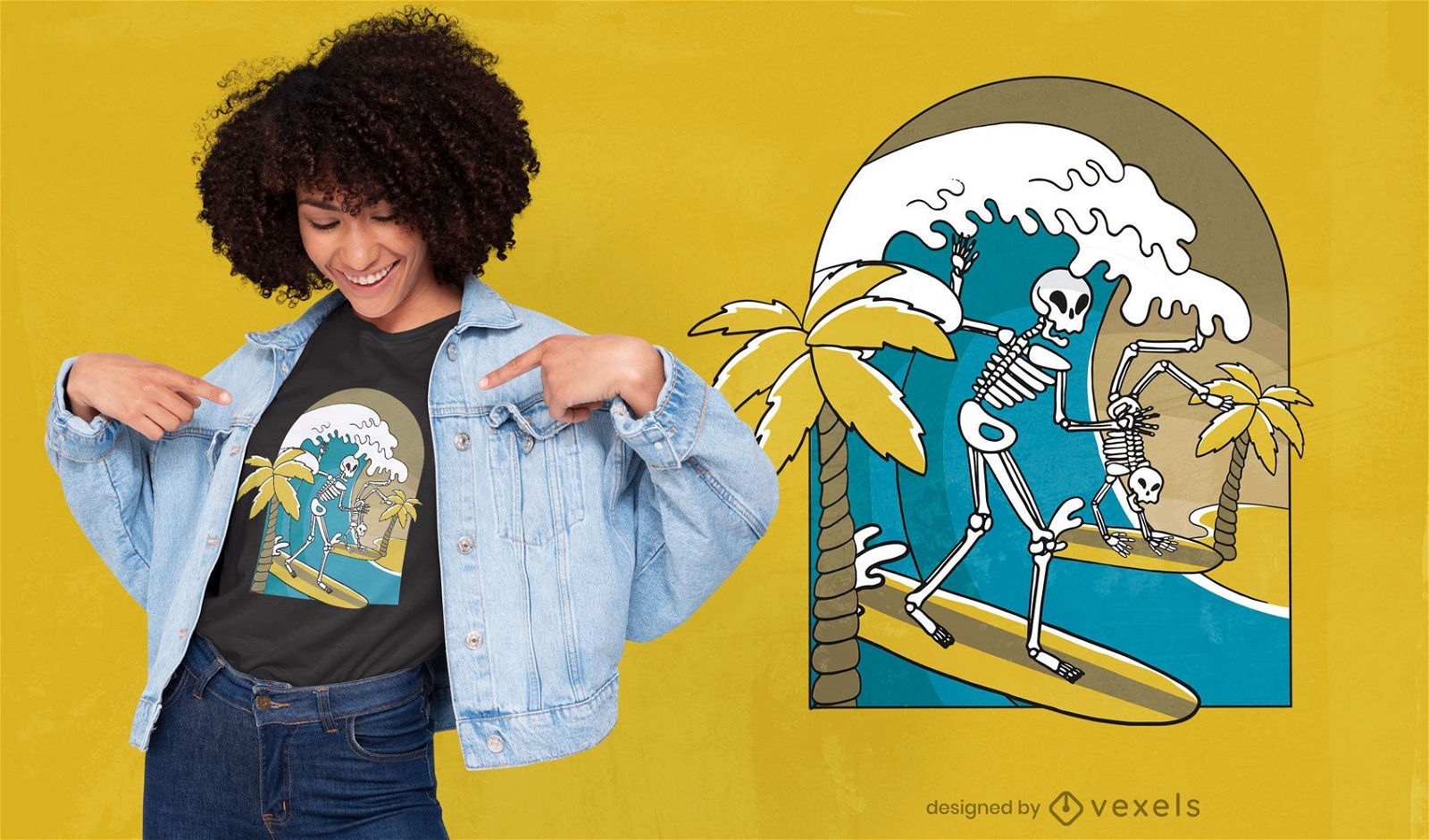 Skeletons surfing t-shirt design