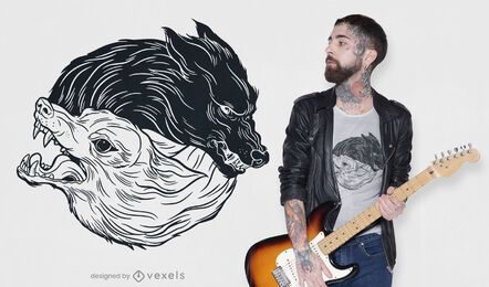 Yin Yang Wölfe T-Shirt Design