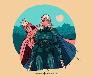 Caballero de la mujer que protege la ilustración del príncipe