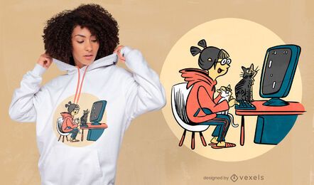Gamer girl with cats t-shirt design Gamer girl with cats t-shirt design