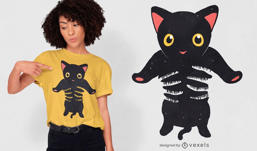 Diseño de camiseta de gatito negro retenido Diseño de camiseta de gatito negro retenido