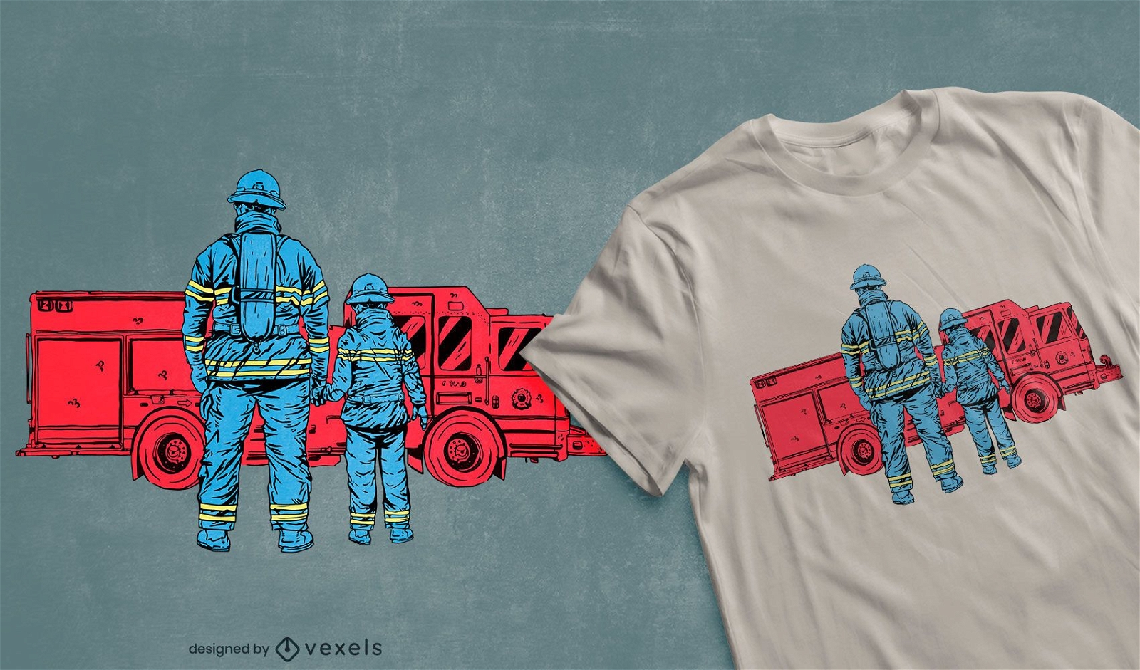 Dise?o de camiseta de padre e hijo de bombero.