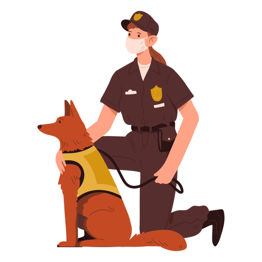 Officer with service dog semi flat PNG Design
