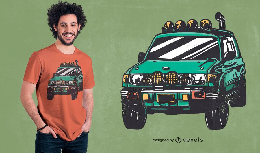 Diseño de camiseta de coche verde todoterreno. Diseño de camiseta de coche verde todoterreno.