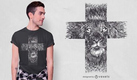 Diseño de camiseta de cruz de león realista