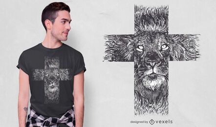 Realistic Lion Cross T-shirt Design Vector Download