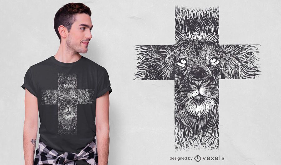 Design realista de camiseta com cruz de leão Design realista de camiseta com cruz de leão