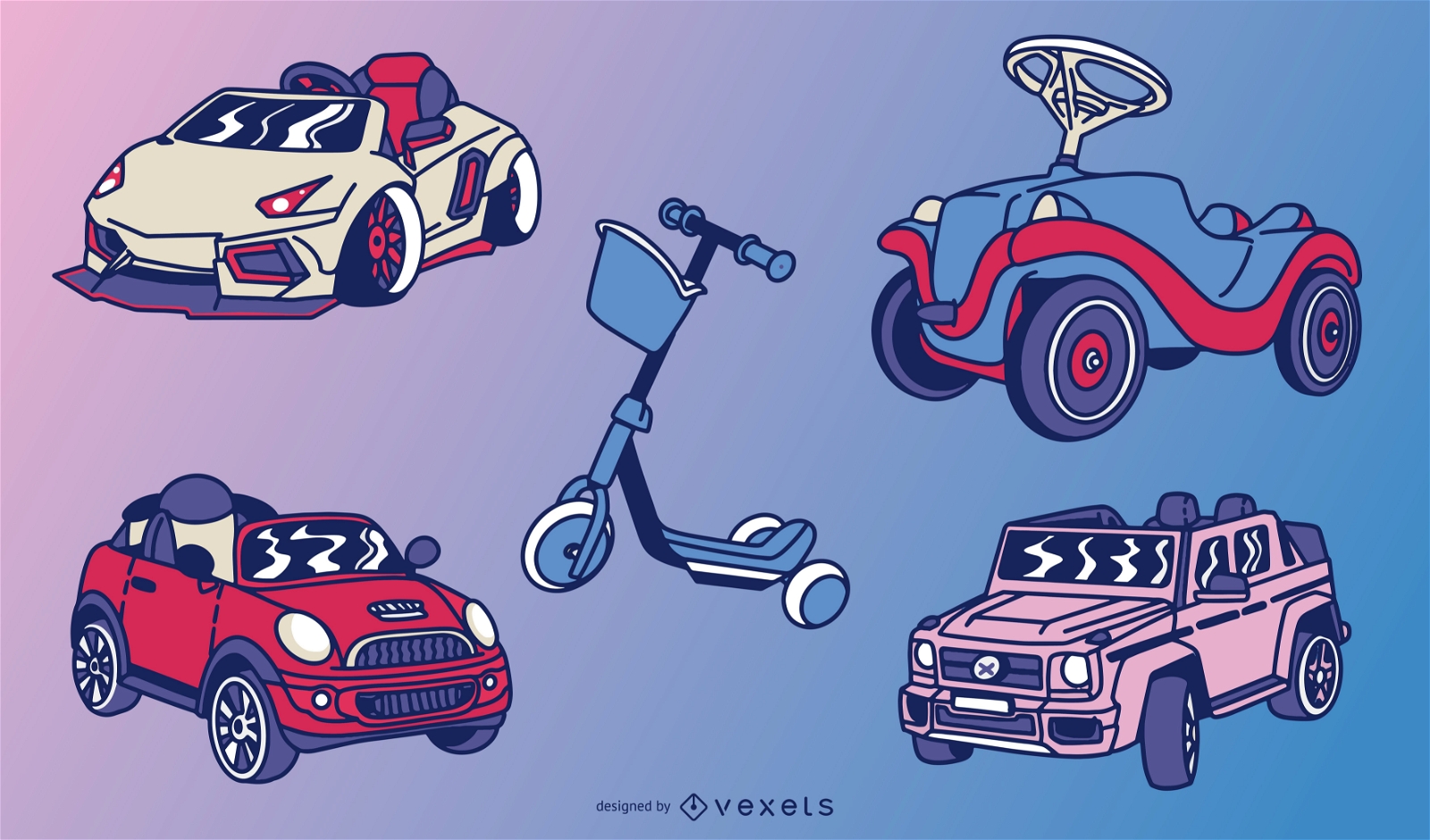 Children toy vehicles illustration set