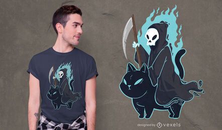 Diseño de camiseta grim reaper black cat