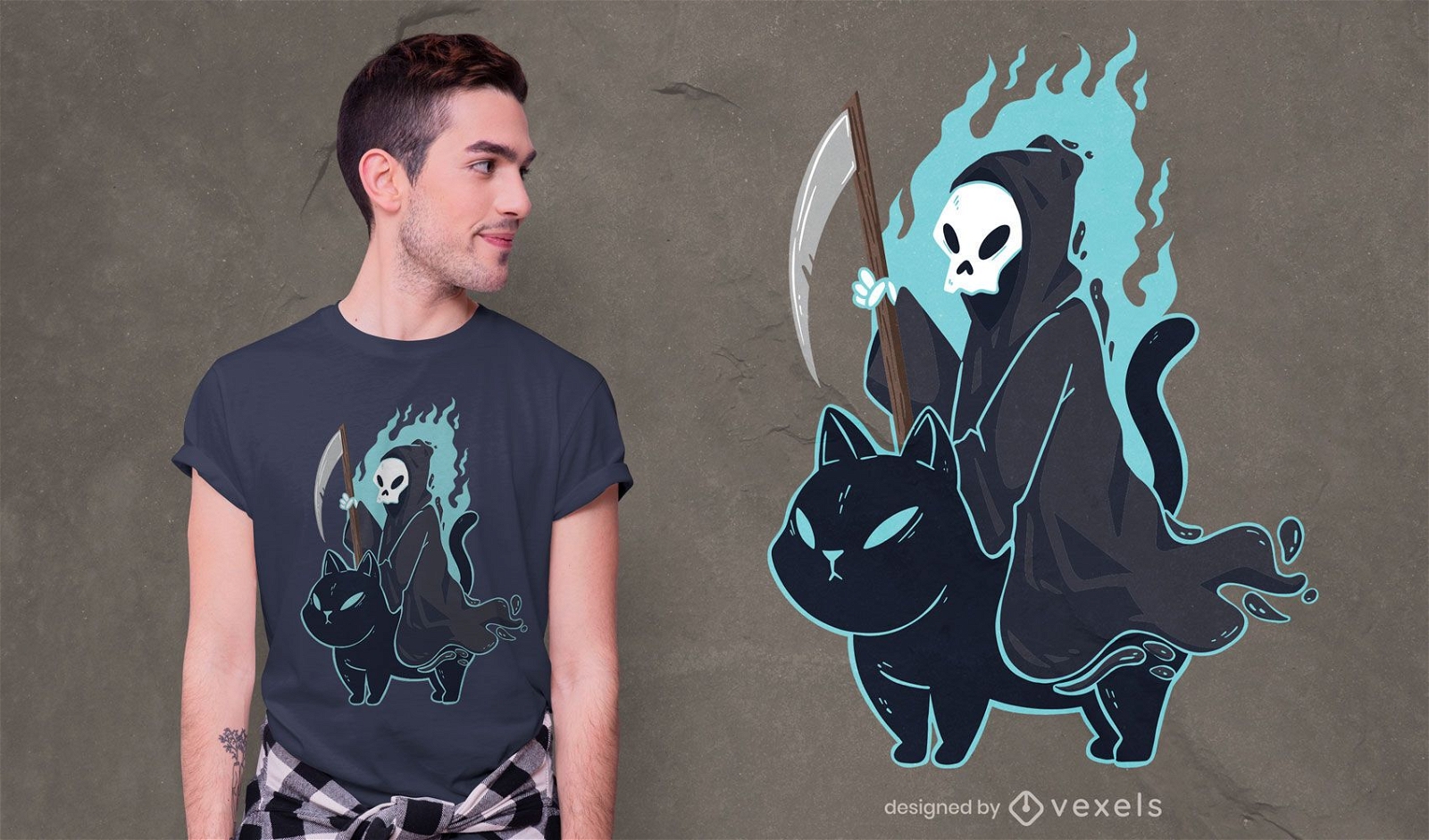Grim reaper black cat t-shirt design